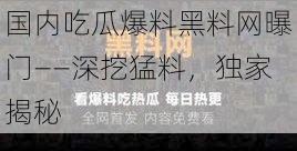 国内吃瓜爆料黑料网曝门——深挖猛料，独家揭秘