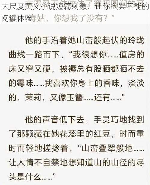 大尺度黄文小说短篇刺激：让你欲罢不能的阅读体验