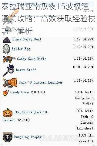 泰拉瑞亚南瓜夜15波极速通关攻略：高效获取经验技巧全解析