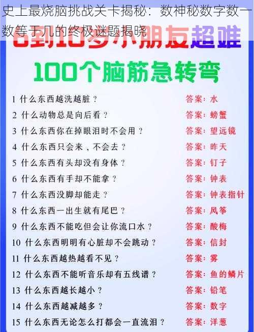 史上最烧脑挑战关卡揭秘：数神秘数字数一数等于几的终极谜题揭晓