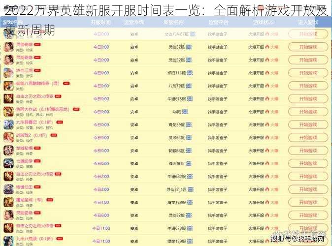 2022万界英雄新服开服时间表一览：全面解析游戏开放及更新周期